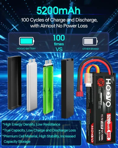 Vista 4 de HOOVO 3S Lipo Batería 5200mAh 11.1V 80C Hardcase RC Batería con T Plug para RC Cars RC Truck Helicóptero Avión (paquete de 2)