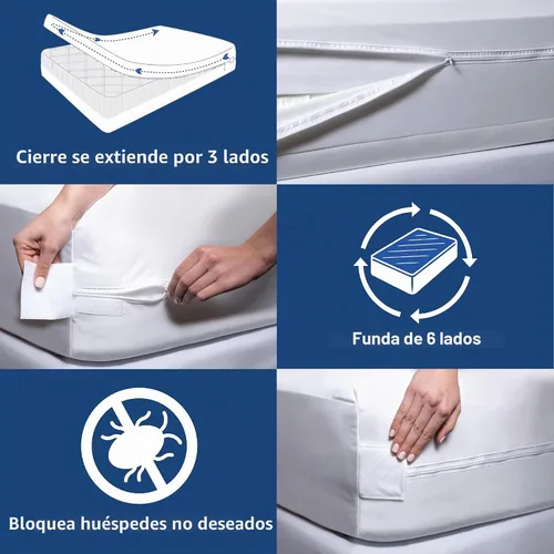 Vista 5 de Protector de Colchón Queen Contra Chinches Impermeable con Cremallera - Bolsillo Profundo que se Adapta hasta 20" de Profundidad - Funda