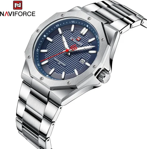 Vista 2 de NAVIFORCE Reloj de acero inoxidable para hombre, analógico, de cuarzo, impermeable, deportivo, de negocios, casual, con fecha y calendario