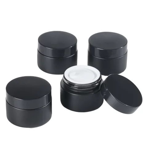 Vista 11 de OverNews Frasco de vidrio ámbar de 1 oz, envases vacíos de loción cosmética, con forros internos, tapa negra, espátula
