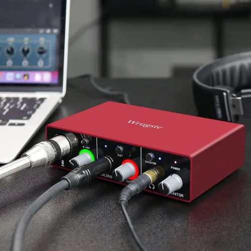 Vista 5 de Wrugste Interfaz de audio USB solo (24 bits/192 kHz)+alimentación fantasma de 48 V para grabación de computadora, podcasting y transmisión, Plug and