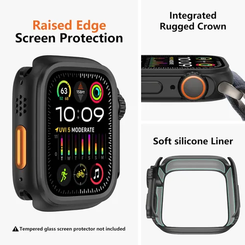 Vista 4 de amBand 3 en 1 Estuche de Metal Compatible con Apple Watch Series SE 3/SE 2/SE 6/5/4 44mm, Protector W1 Resistente con Protector de Corona + Funda