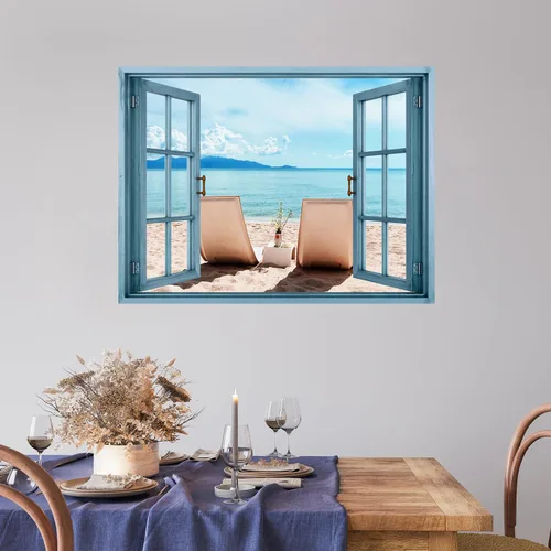 Vista 17 de wall26 Vinilo mural de pared extraíble – ANSE Lazio Beach en la isla Praslin en Seychelles - Decoración de pared creativa de ventana – 24 x 32