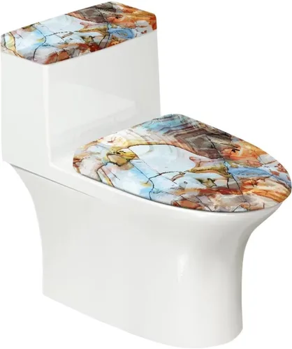 Vista 32 de Funda de asiento de inodoro de mármol blanco dorado para baño, cubierta de tapa de tanque de inodoro suave, 2 piezas, fundas de inodoro con tela
