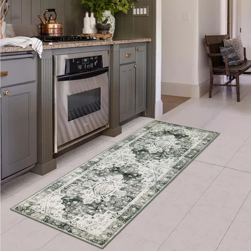 Vista 78 de Moynesa Alfombra ultra fina lavable de 2 x 3 pies, alfombra pequeña de cocina para entrada, interior, antideslizante, tapete vintage para puerta