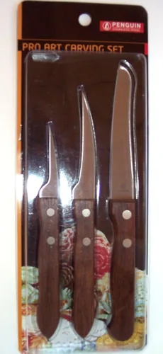 Vista 2 de Penguin Tailandia Superior - Cuchillos para tallar frutas y verduras, cuchillo profesional con mango de madera, juego de 3
