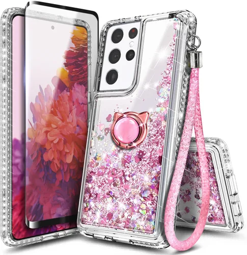 Vista 102 de NGB - Funda para teléfono Samsung Galaxy S9, color aguamarina/morado, bonita funda con purpurina líquida para mujeres y niñas, con protector