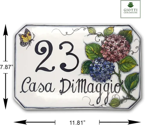 Vista 5 de Números de casa de azulejos de cerámica italiana para exteriores - Letrero de dirección pintado a mano - Personalízalo con su número o nombre