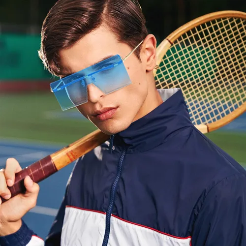Vista 6 de OuShiun cuadrado de gran tamaño sin montura gafas de sol retro moda superior plana grandes sombras para mujeres hombres protección UV