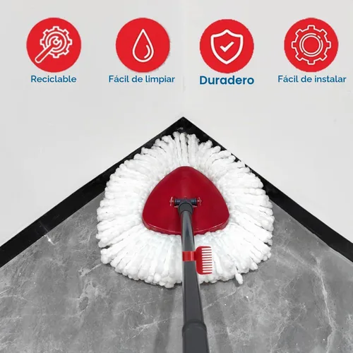 Vista 5 de Paquete de 4 cabezales de repuesto para trapeador giratorio compatibles con O Cedar EasyWring 1 tanque de microfibra, mango de 30 a 58 pulgadas