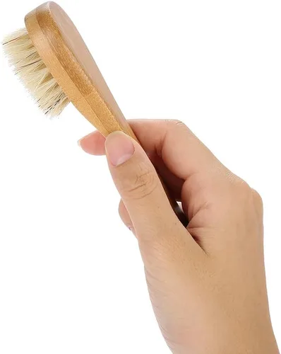 Vista 5 de Cepillo de limpieza facial, cepillo de limpieza de cara de mango de madera Cepillo manual de exfoliación para cuidado de piel
