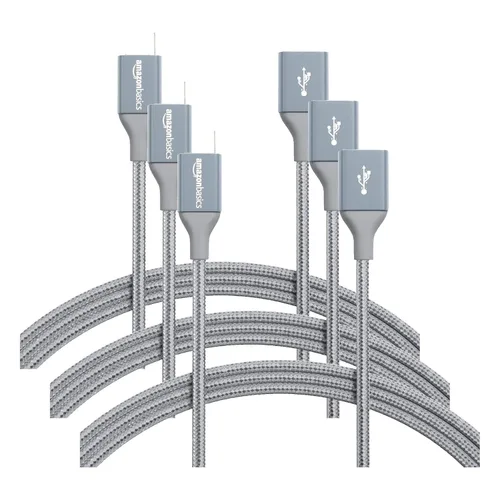 Vista 15 de Amazon Basics - Cable cargador USB-C a USB-A 2.0 de alta velocidad, cordón trenzado de nailon, velocidad de 480Mbps, certificado por USB-IF