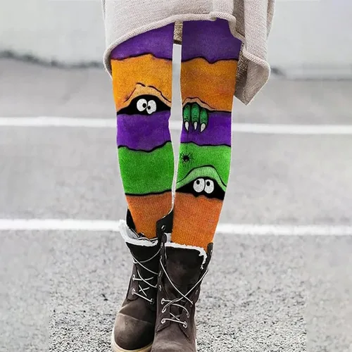 Vista 2 de sdbrld Leggings de Halloween para mujer, talla grande, suaves, novedosos, con diseño de calabaza, estampado de rayas, ajustados, pantalones de yoga