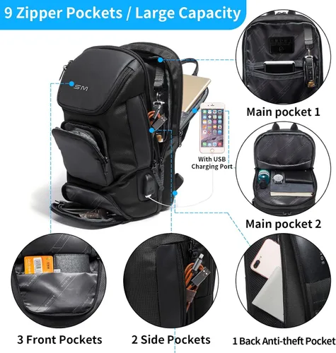 Vista 5 de SMONT Bandolera cruzada para hombre, 14.2 pulgadas, antirrobo, impermeable, con puerto de carga USB