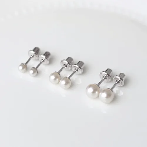 Vista 4 de LUCKMORA Aretes de plata de ley 925 con respaldo de seguridad en perlas de imitación blancas de 0.116 pulgadas, hipoalergénicos con rosca para mujer