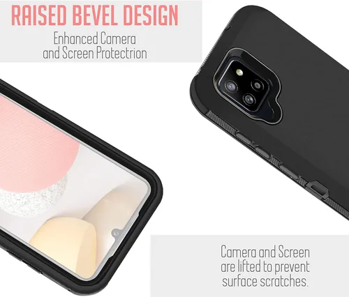 Vista 6 de Funda diseñada para Samsung Galaxy A42 5G, con protector de pantalla integrado, soporte de clip giratorio para cinturón, resistente y resistente