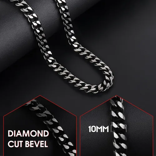 Vista 3 de Cadena italiana de eslabones cubanos de dos tonos para hombres y mujeres de 0.1560.39 pulgadas - Cadena de plata negra, azuldorada para hombre