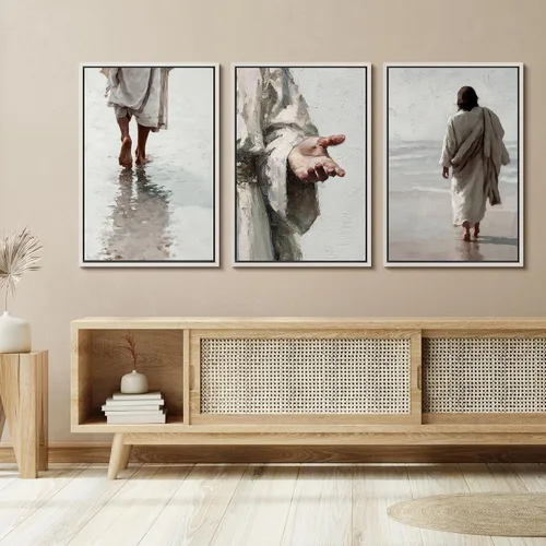 Vista 93 de SIGNFORD - Set de obras de arte en lienzo enmarcado para pared, ilustraciones abstractas de neblina del desierto en tonos neutros beige y marrón