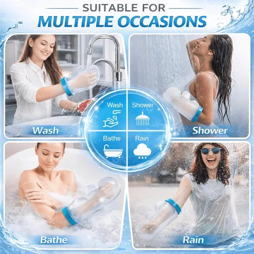 Vista 5 de UpGoing Fundas Impermeables para Yeso de Mano para Ducha y Baño, Protector de Muñeca Hermético Reutilizable para Adultos, Bolsa de Manga de Vendaje