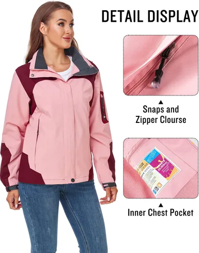 Vista 3 de SaphiRose Chaqueta impermeable para mujer, ligera, para exteriores, con capucha extraíble