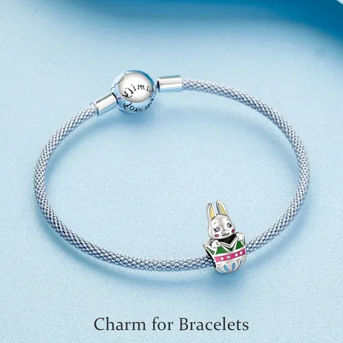 Vista 10 de Dijes de plata de ley 925 de dibujos animados de pato, ratón, oso, elefante, dragón chino, cuentas colgantes para pulseras y collares, joyería