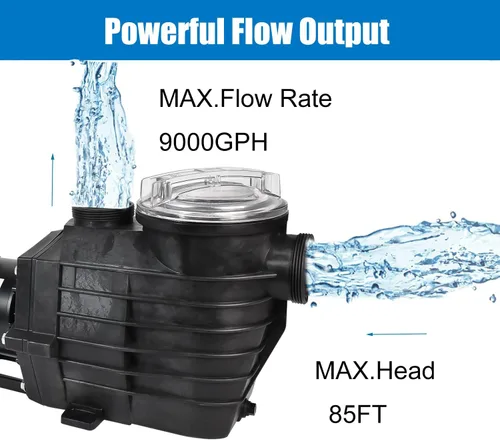 Vista 2 de Bomba de piscina enterrada de 2.5 HP, bomba de piscina con cable duro de doble voltaje de 115-230 V, alta velocidad de flujo de 9000 GPH, potente