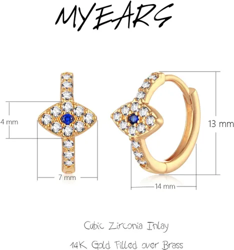 Vista 5 de MYEARS Aretes de mal de ojo para mujer, chapados en oro de 14 quilates, pequeños, simples, minimalistas, hipoalergénicos, de protección diaria