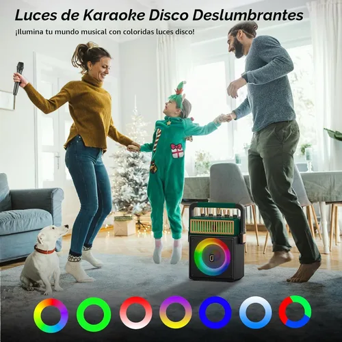 Vista 4 de JYX Sistema de altavoces PA Bluetooth con 2 micrófonos inalámbricos, máquina de karaoke retro de 60 W con luces LED, soporta grabación, entrada