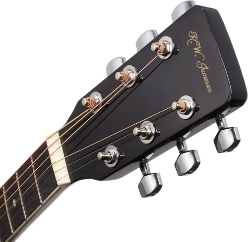 Vista 5 de Jameson Guitars - Guitarra eléctrica acústica Thinline de tamaño completo con funda y púas, negra, para diestros