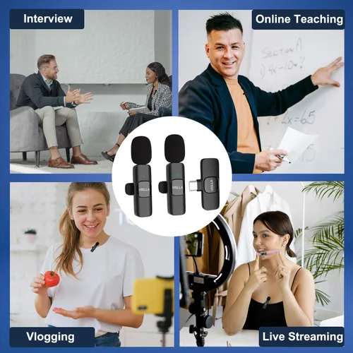 Vista 8 de Vislla Micrófono Lavalier inalámbrico para iPhone serie 15/16/17, iPad y dispositivos Android, cancelación de ruido, mini micrófono de solapa