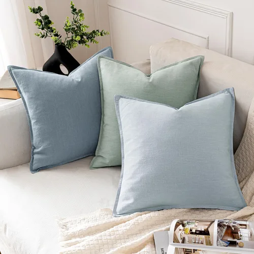Vista 4 de MIULEE - Fundas de almohada decorativas de lino de 18 x 18 pulgadas, color verde aguamarina