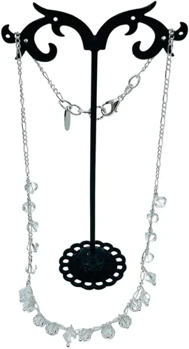 Vista 5 de Collar de cadena Figaro de plata de ley 925 maciza y cristal austriaco auténtico, Plata de ley, cristal austriaco, Cristal