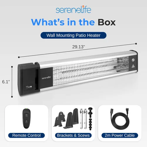 Vista 2 de SereneLife - SLOHT26 Calentador eléctrico con infrarrojos para exterior, de 1500 W para calentar rápido la pared o techo, sin olor, calentador