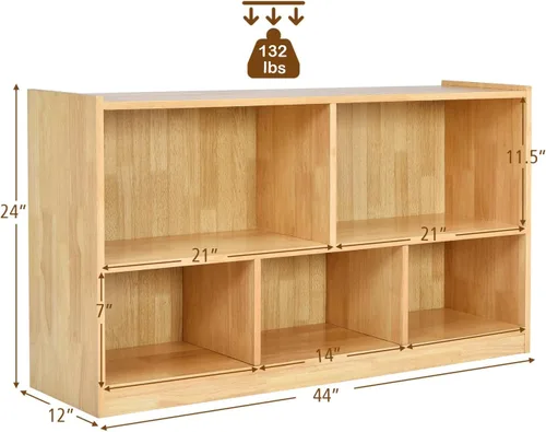 Vista 3 de Costzon Estantería de 2 estantes para niños, organizador de almacenamiento de juguetes de madera para libros y juguetes, estantería Montessori de 5