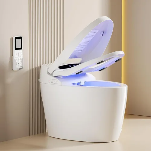 Vista 11 de Inodoro inteligente con bidé integrado con rociador de agua caliente y secadora, funcionamiento del sensor de pie, asiento calefactado con pantalla