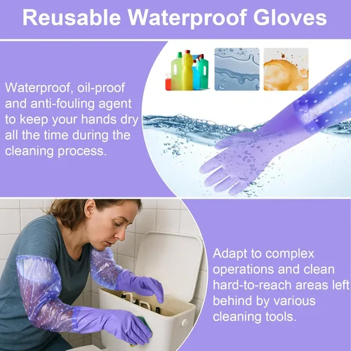 Vista 5 de XANGNIER Guantes largos para limpiar el baño, guantes impermeables resistentes a los productos químicos, longitud del codo, brazo completo de PVC 1
