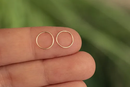 Vista 142 de Aretes de aro de oro de plata – Aretes de aro para mujer, dos piezas de aros de plata fina rellenos de oro, aro de hélice, anillo de tragus, aro