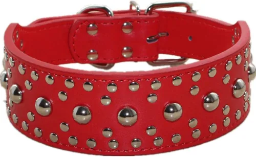 Vista 12 de Serijoars Collar de cuero de 2 pulgadas de ancho, collar resistente con tachuelas, ajustable para perros medianos y grandes (M, negro)