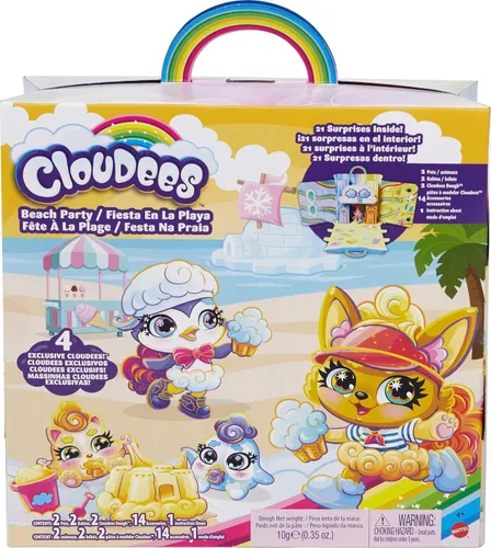 Vista 6 de Mattel Cloudees - Juego de fiesta de helados de playa coleccionables para mascotas, juguetes interactivos temáticos de nube con masa moldeable