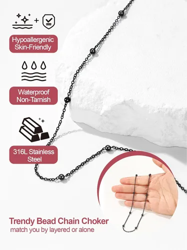 Vista 2 de FOCALOOK Collar de cuentas, gargantilla de doble capa, chapado en oro de 14 quilates, collares bohemios de metal para mujer