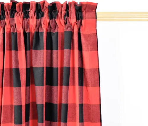Vista 63 de Cenefas de cortina para ventana de 16 pulgadas de largo, 2 paneles de cuadros búfalo, cortinas pequeñas con bolsillo para barra, estilo clásico