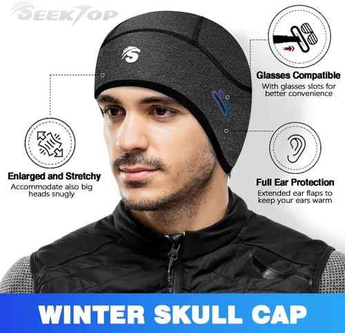Vista 2 de 2 Pack Winter Skull Cap Helmet Liner for Men, Cycling Running Sweat Wicking Skullcap Beanie, Fits Under Helmets