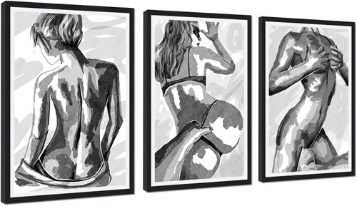 Vista 60 de Novatique 3 piezas de arte de pared sexy en blanco y negro para parejas desnudas, decoración de pared abstracta de amor para mujeres y hombres, arte