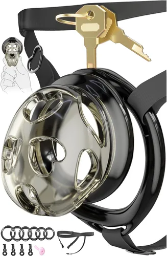 Vista 9 de Chastity Cage - Jaula de castidad para macho, jaula plana de castidad de silicona suave con cinturón de castidad ajustable, bloqueo invisible y 6