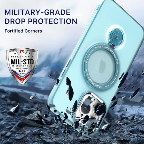Vista 2 de Funda magnética con soporte para iPhone 14 Pro, compatible con MagSafe, grado MIL, doble capa a prueba de golpes con parte trasera dura mate, funda