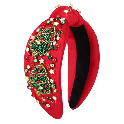 Vista 7 de boderier Diademas de Navidad para Mujeres Diadema de Árbol de Navidad con Cuentas Diadema Ancha Anudada de Cristal Accesorios para el Cabello