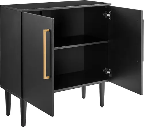 Vista 6 de Crosley Furniture Everett Accent - Armario de almacenamiento, soporte para tocadiscos, soporte para discos de vinilo, negro mate