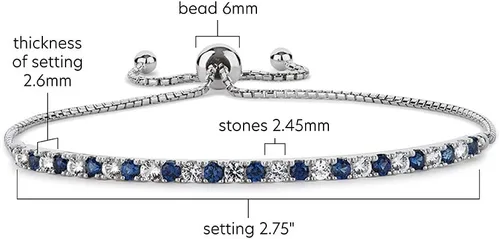 Vista 3 de Tirafina Gemstone and Lab-Created White Sapphire Adjustable Bolo Bracelet, Sterling Silver, Easy-On Easy-Off (6, 7 and 8 inch Wrist Size)