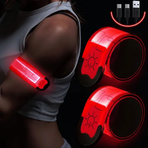 Vista 9 de Simket Brazalete LED Recargable para Correr (Paquete de 2), Luces para Correr para Corredores, Luces para Correr, Equipo Reflectante de Alta