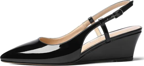 Vista 2 de MODENCOCO Zapatos de tacón bajo de cuña con hebilla y punta puntiaguda con hebilla para mujer de 2 pulgadas